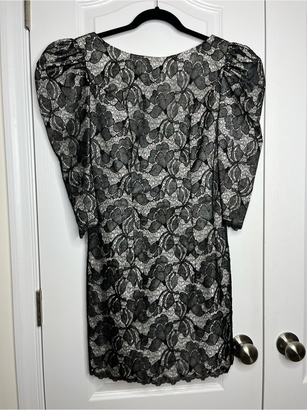 Vintage House of Bianchi Black Lace Puff-Sleeve Mini Dress